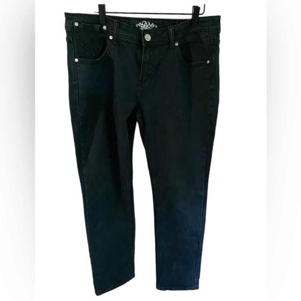 Do Denim Womens Straight black rhinestone and zipper embellished pocket jeans